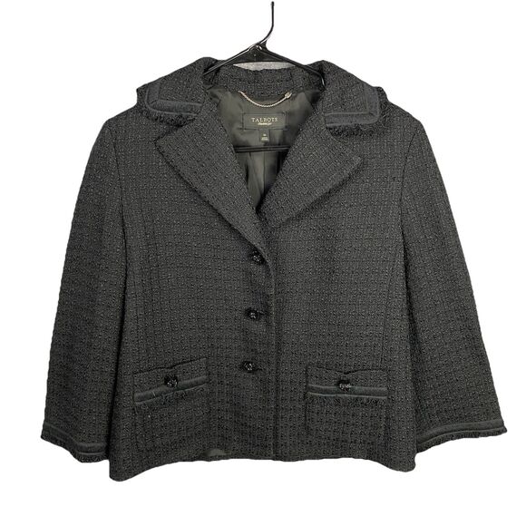 Women's Talbots Black Textured Tweed Jacket Size 10 Career Preppy Old Money - Picture 1 of 9